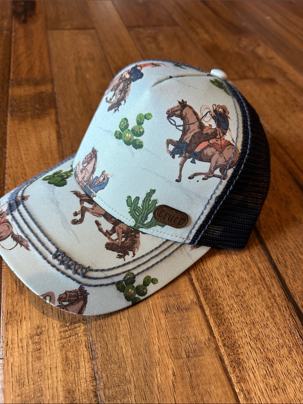 Cruel Girl womens Western Cowboy Print Trucker Hat - Light Blue